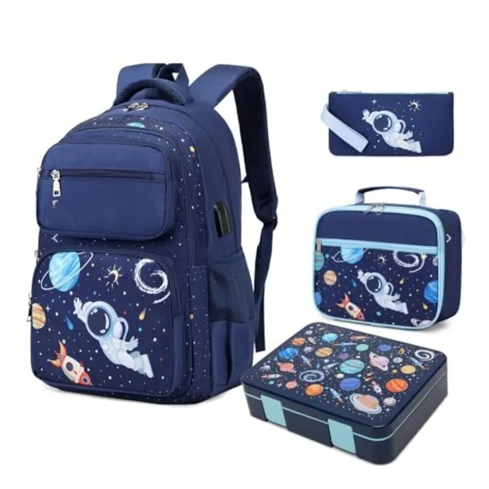 NEW ASTRONAUT BACKPACK BENTO LUNCH BOX SET 6 PCS BOOKBAG - Picture 2 of 16
